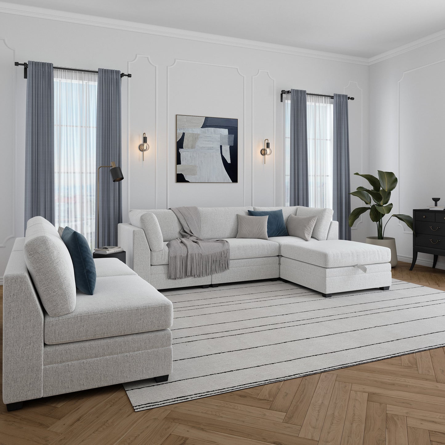 Ember 6-Piece Modular Fabric Sectional with Storage Ottoman
