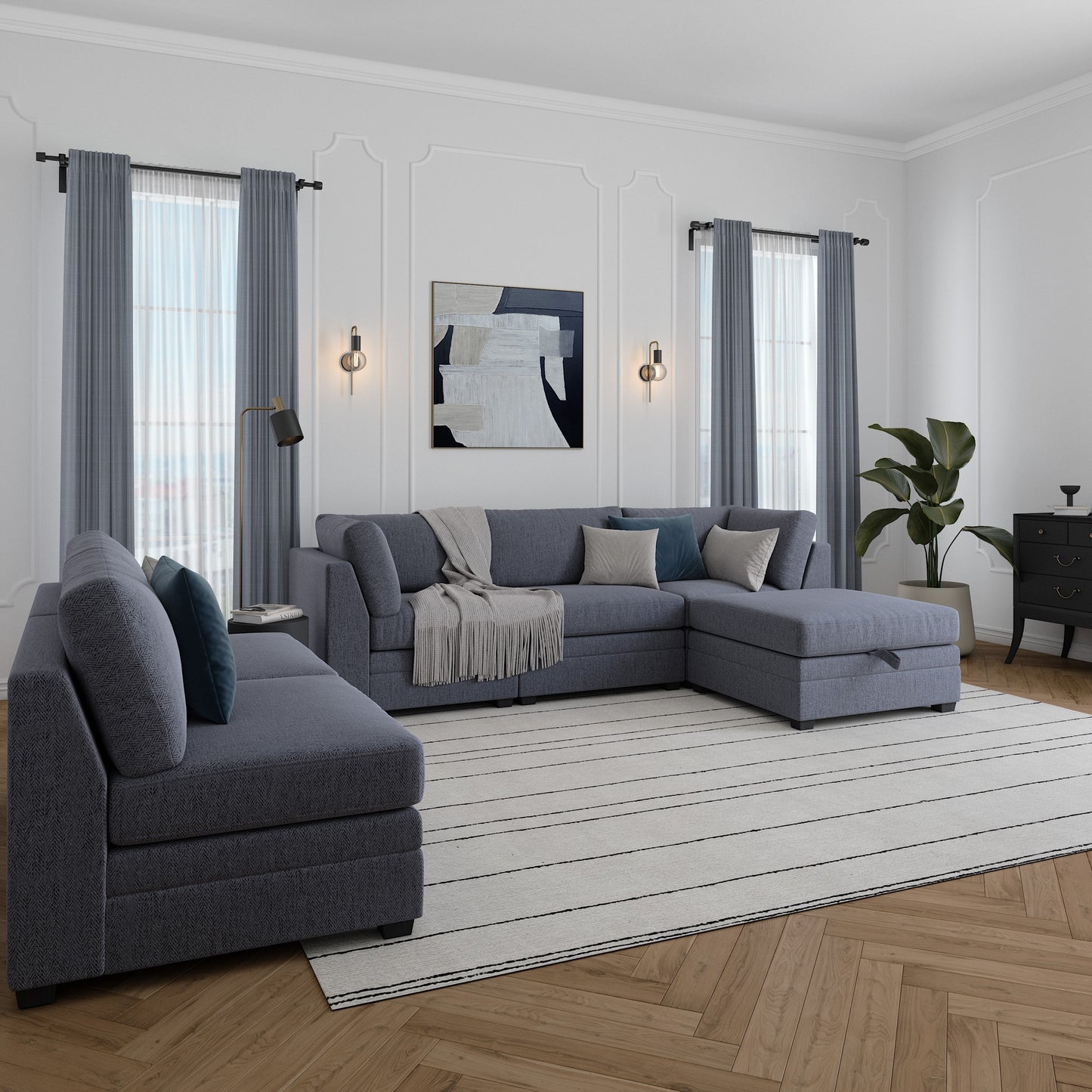Ember 6-Piece Modular Fabric Sectional with Storage Ottoman