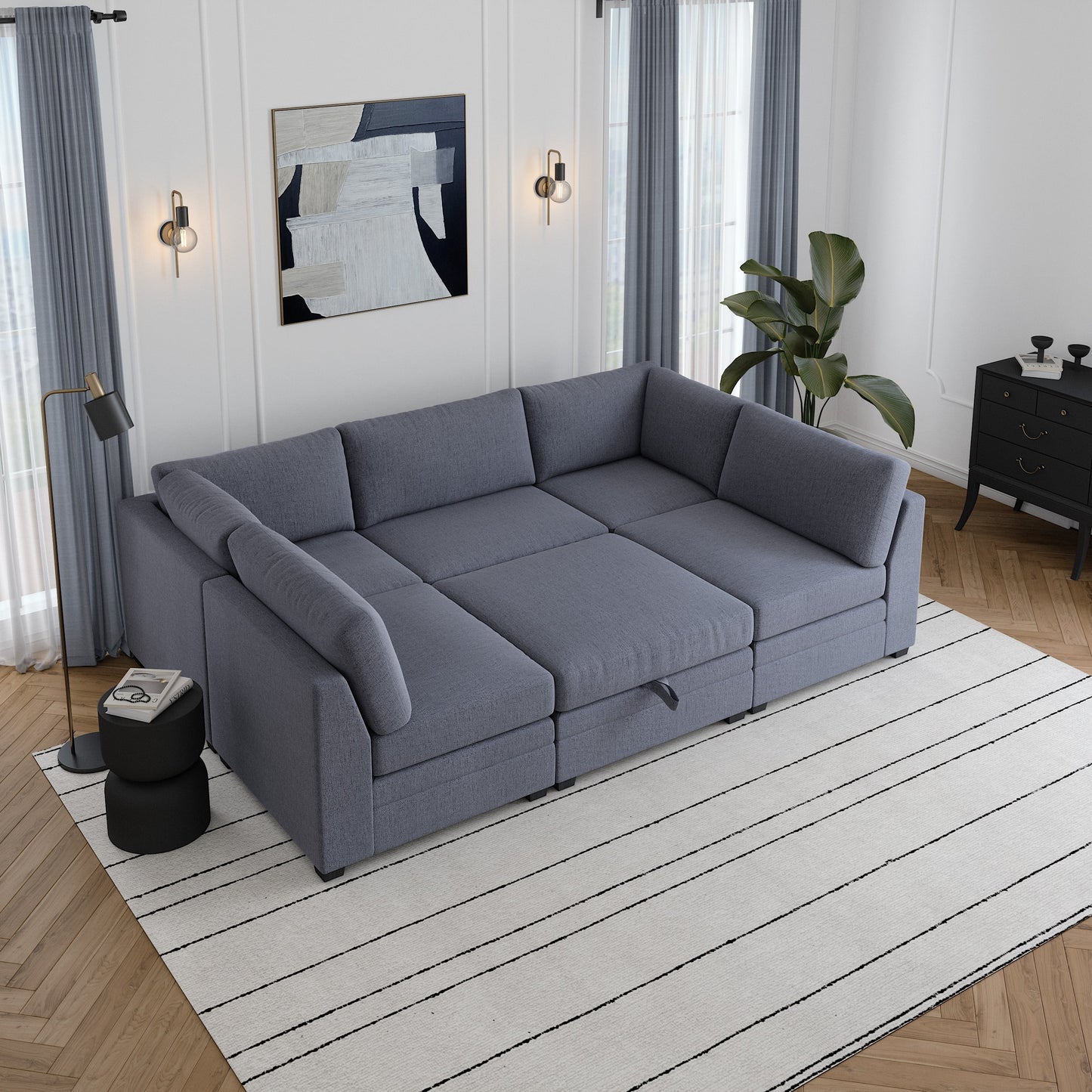 Ember 6-Piece Modular Fabric Sectional with Storage Ottoman