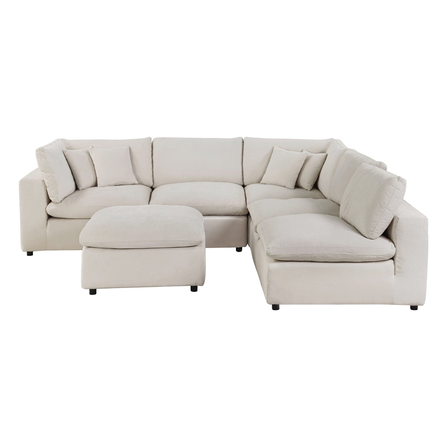 Alvora 4-Piece Modular Sectional with Ottoman in Ivory, angled arrangement