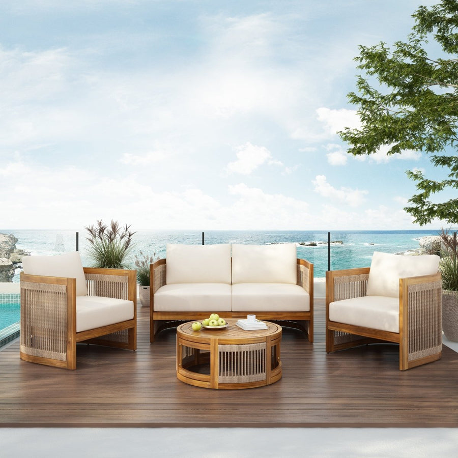 Lyra 4-Piece Acacia & Rope Patio Set with Cushions