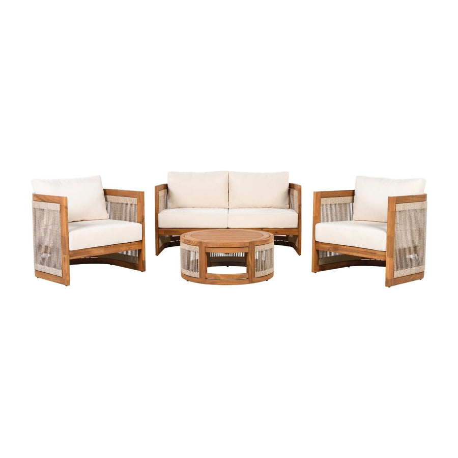 Lyra 4-Piece Acacia & Rope Patio Set with Cushions