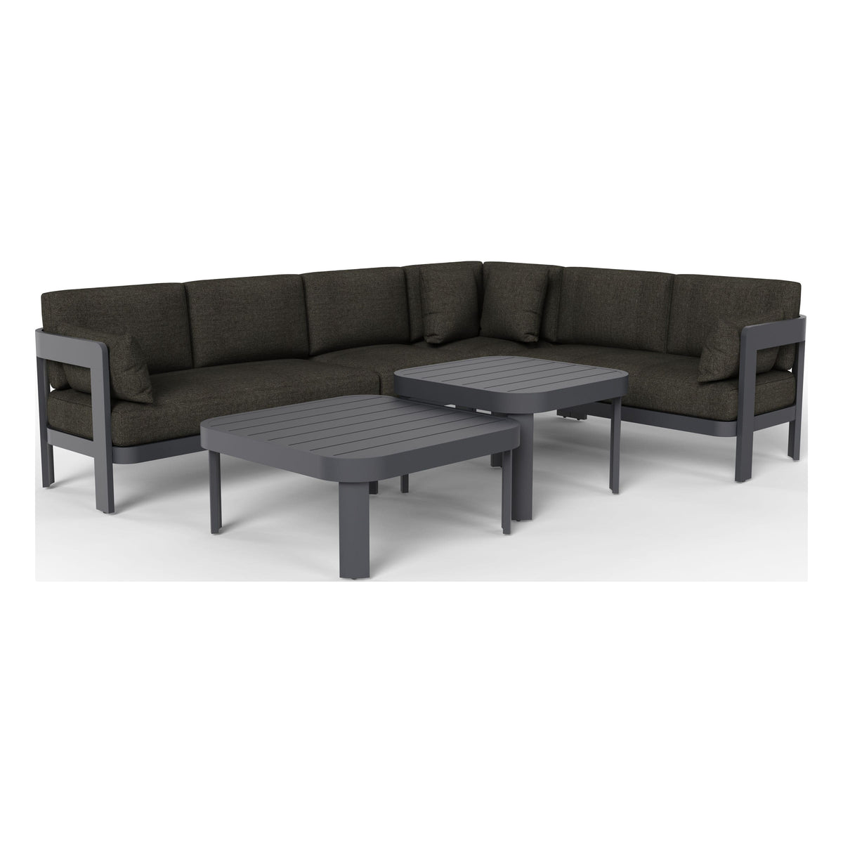 Aspen six-piece modular outdoor sectional in Carbon, front three-quarter view