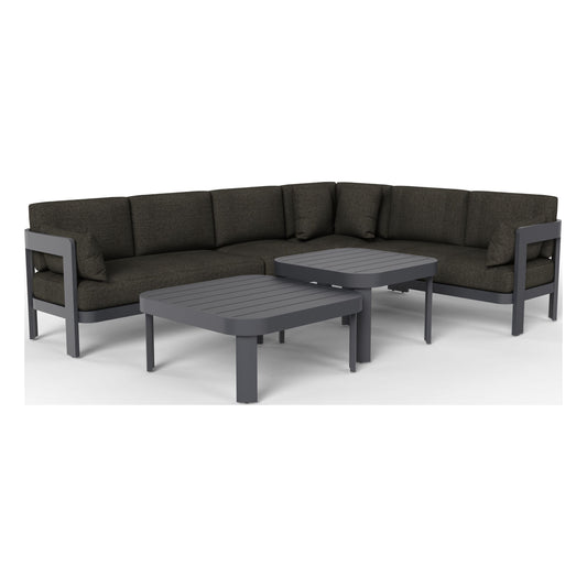 Aspen six-piece modular outdoor sectional in Carbon, front three-quarter view