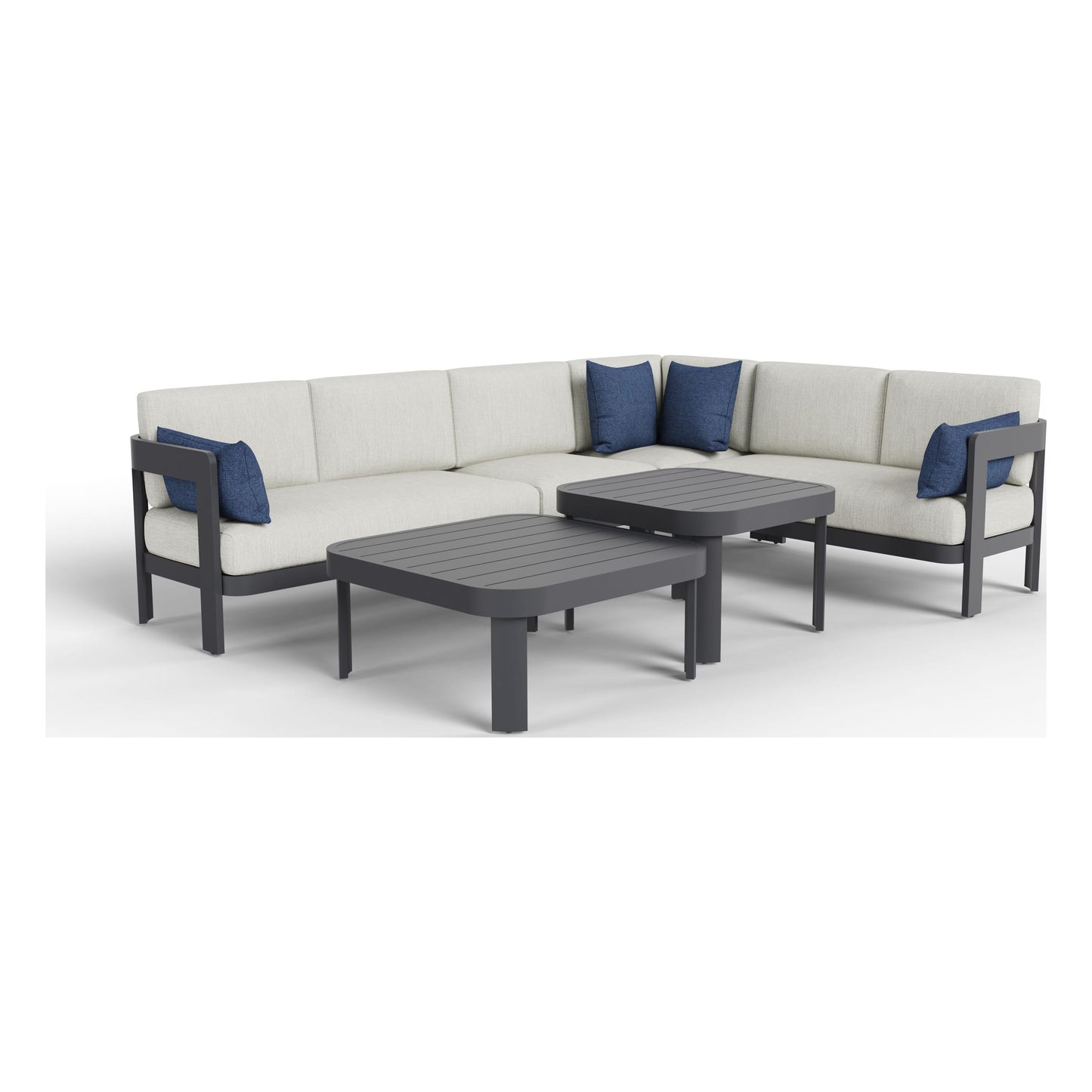 Aspen six-piece modular outdoor sectional in Granite, front three-quarter view