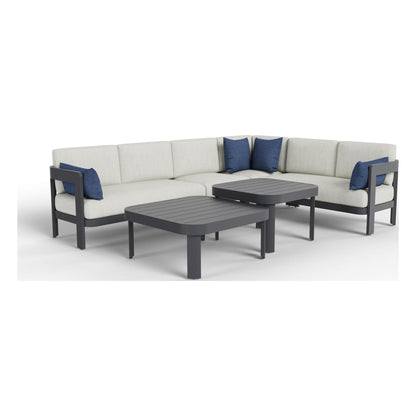 Aspen six-piece modular outdoor sectional in Granite, front three-quarter view