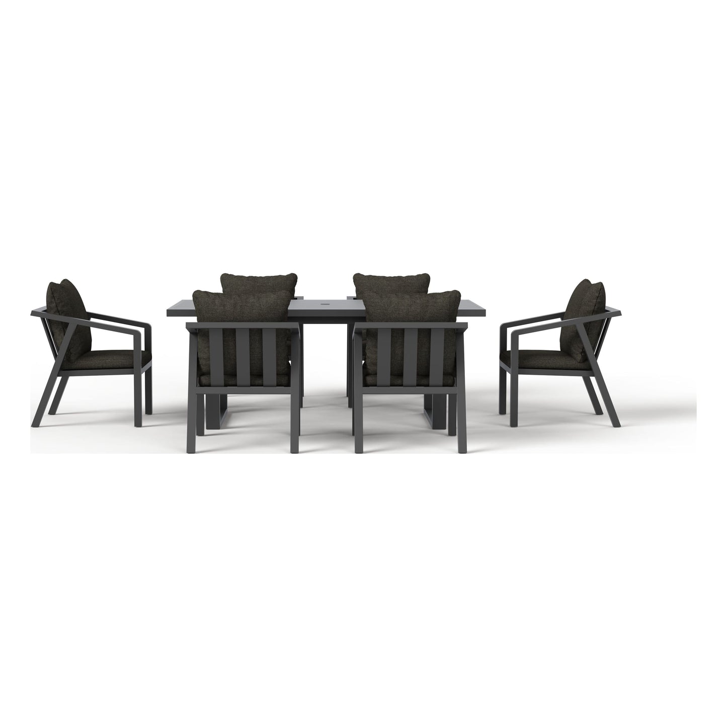 Monarch seven-piece outdoor dining set in Carbon, front view