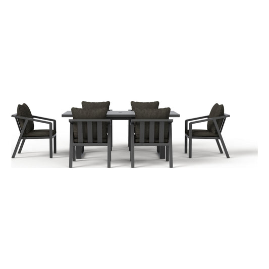 Monarch seven-piece outdoor dining set in Carbon, front view