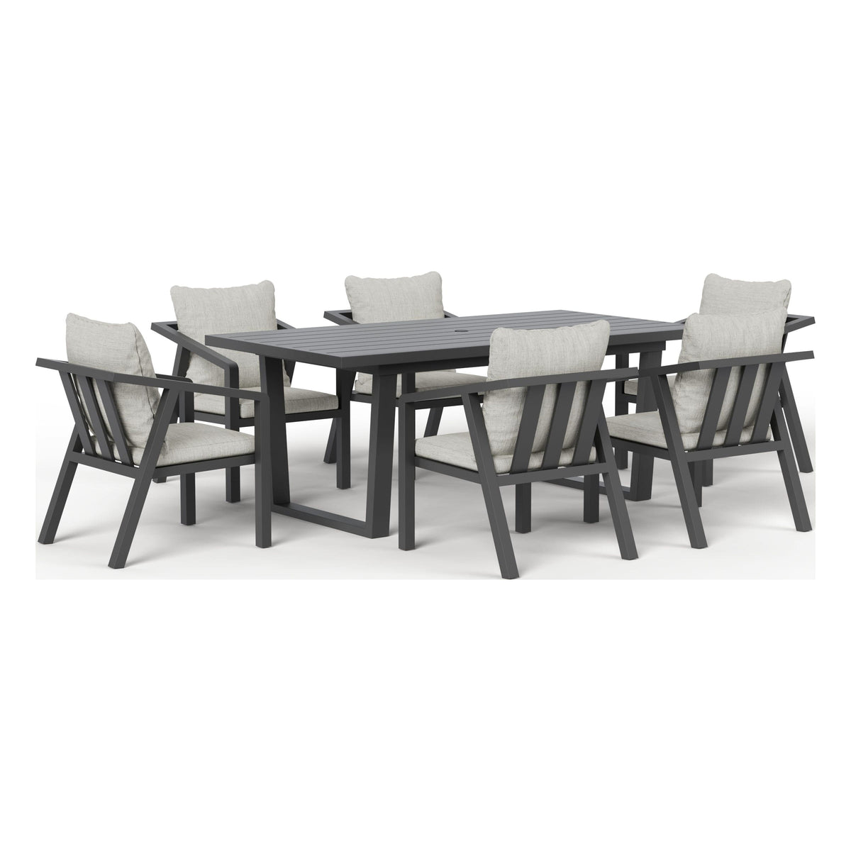 Monarch seven-piece outdoor dining set in Granite, front three-quarter view