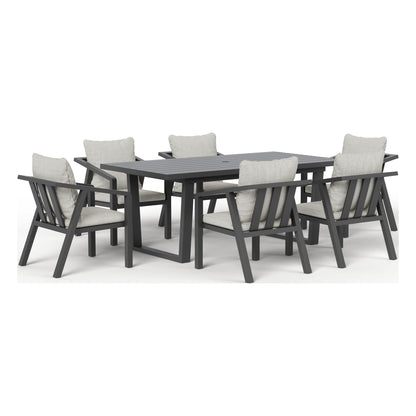 Monarch seven-piece outdoor dining set in Granite, front three-quarter view