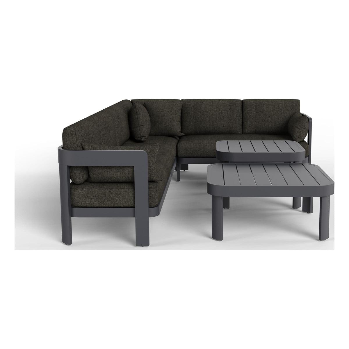 Aspen six-piece modular outdoor sectional in Carbon with its coffee and side tables
