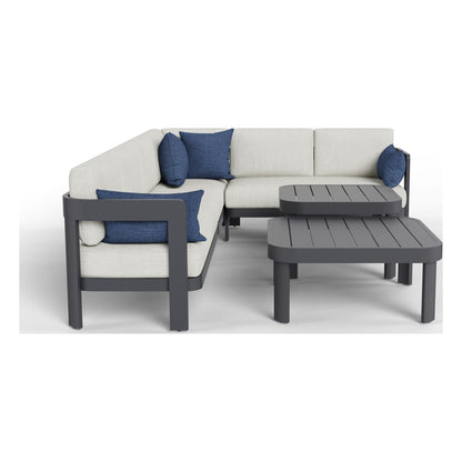 Aspen six-piece modular outdoor sectional in Granite with its coffee and side tables