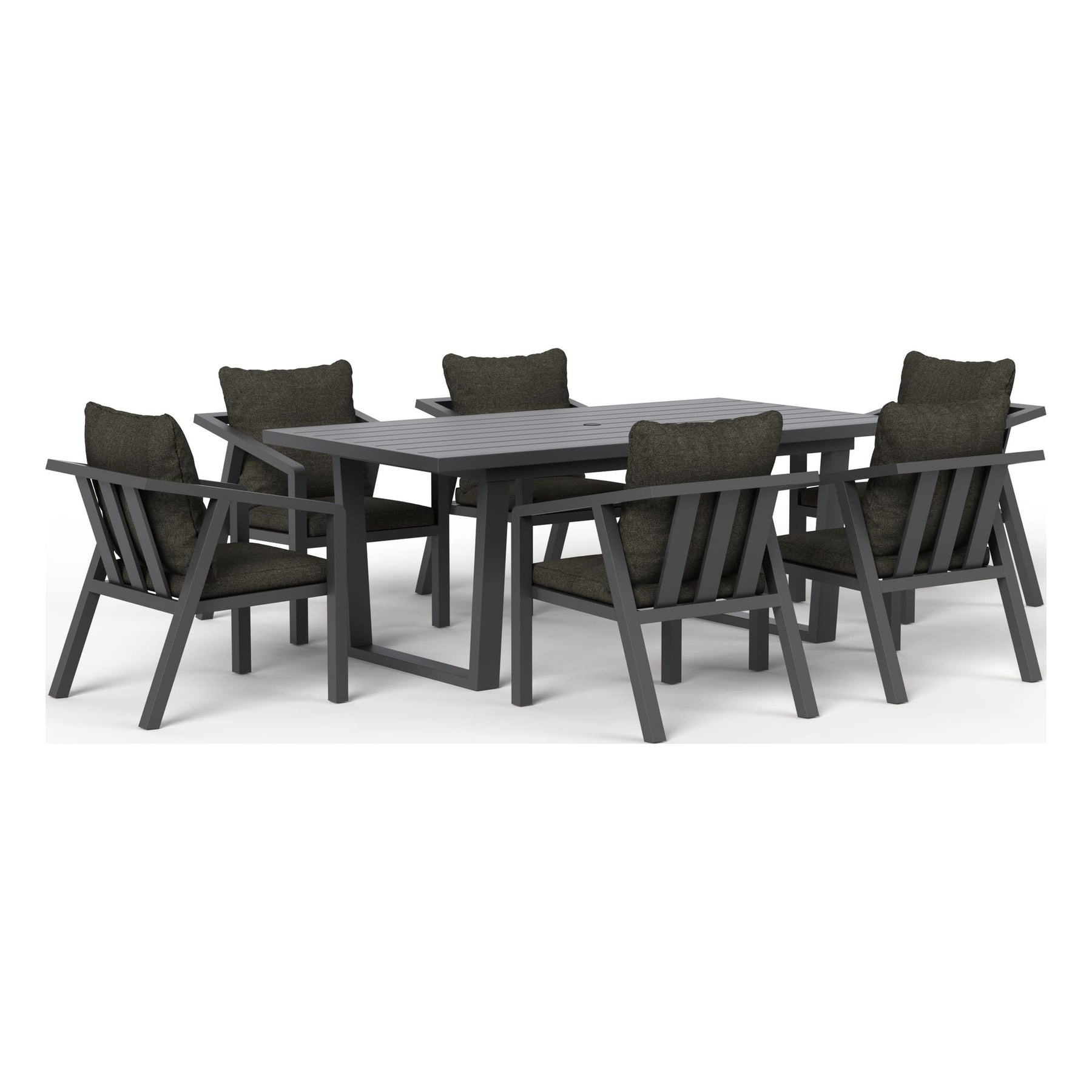 Monarch seven-piece outdoor dining set in Carbon, angled view