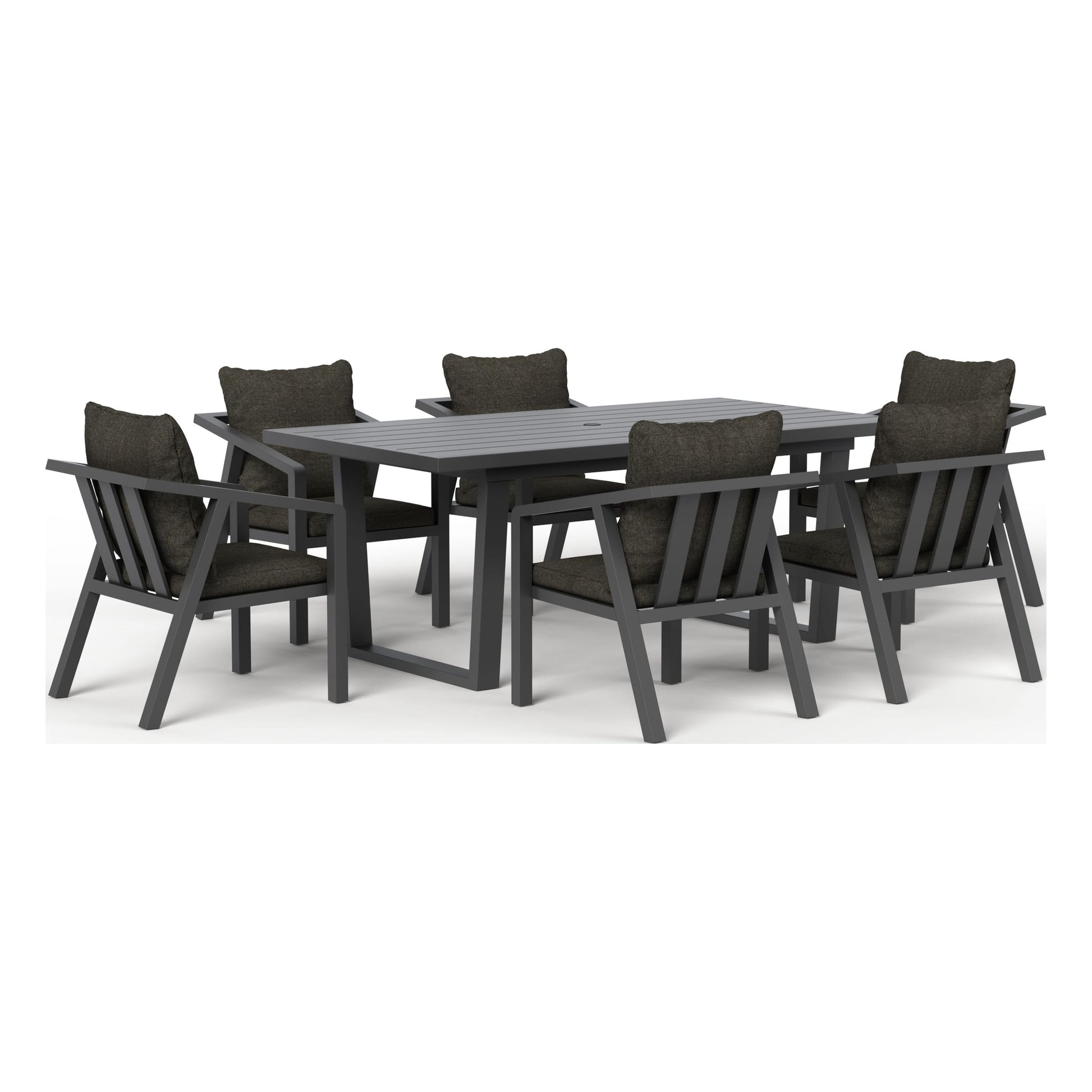 Monarch seven-piece outdoor dining set in Carbon, angled view