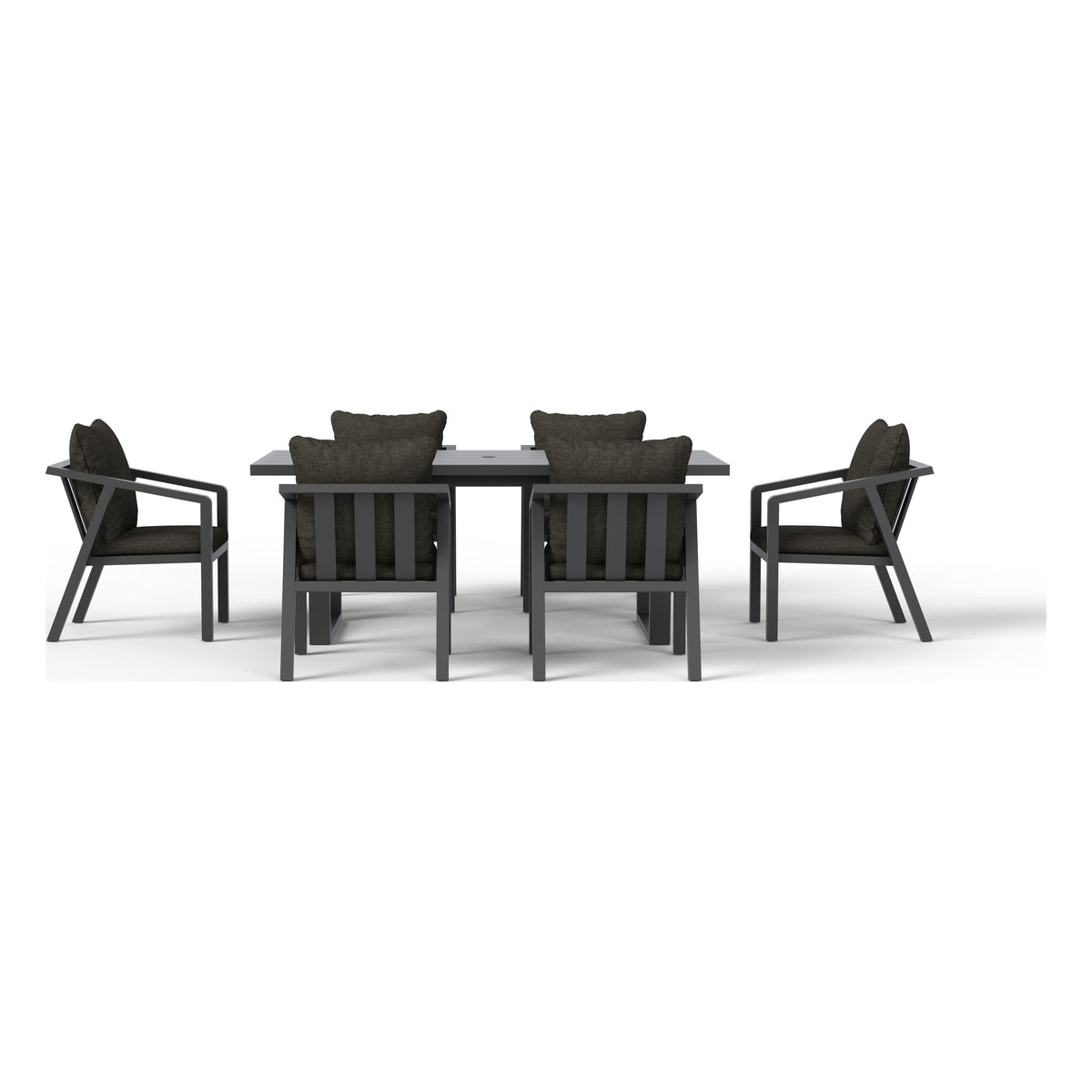 Front view of the Monarch seven-piece outdoor dining set in Carbon