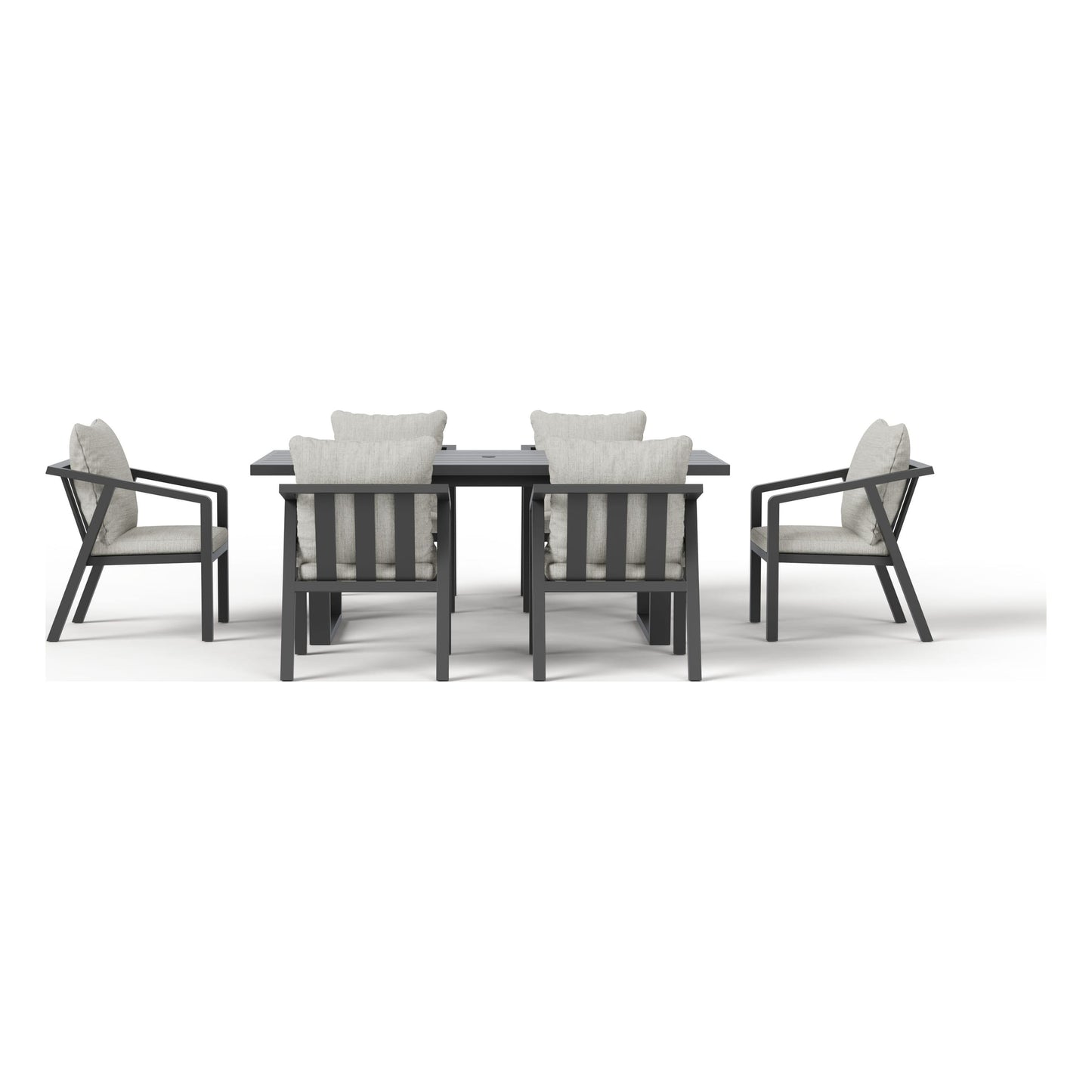 Front view of the Monarch seven-piece outdoor dining set in Granite