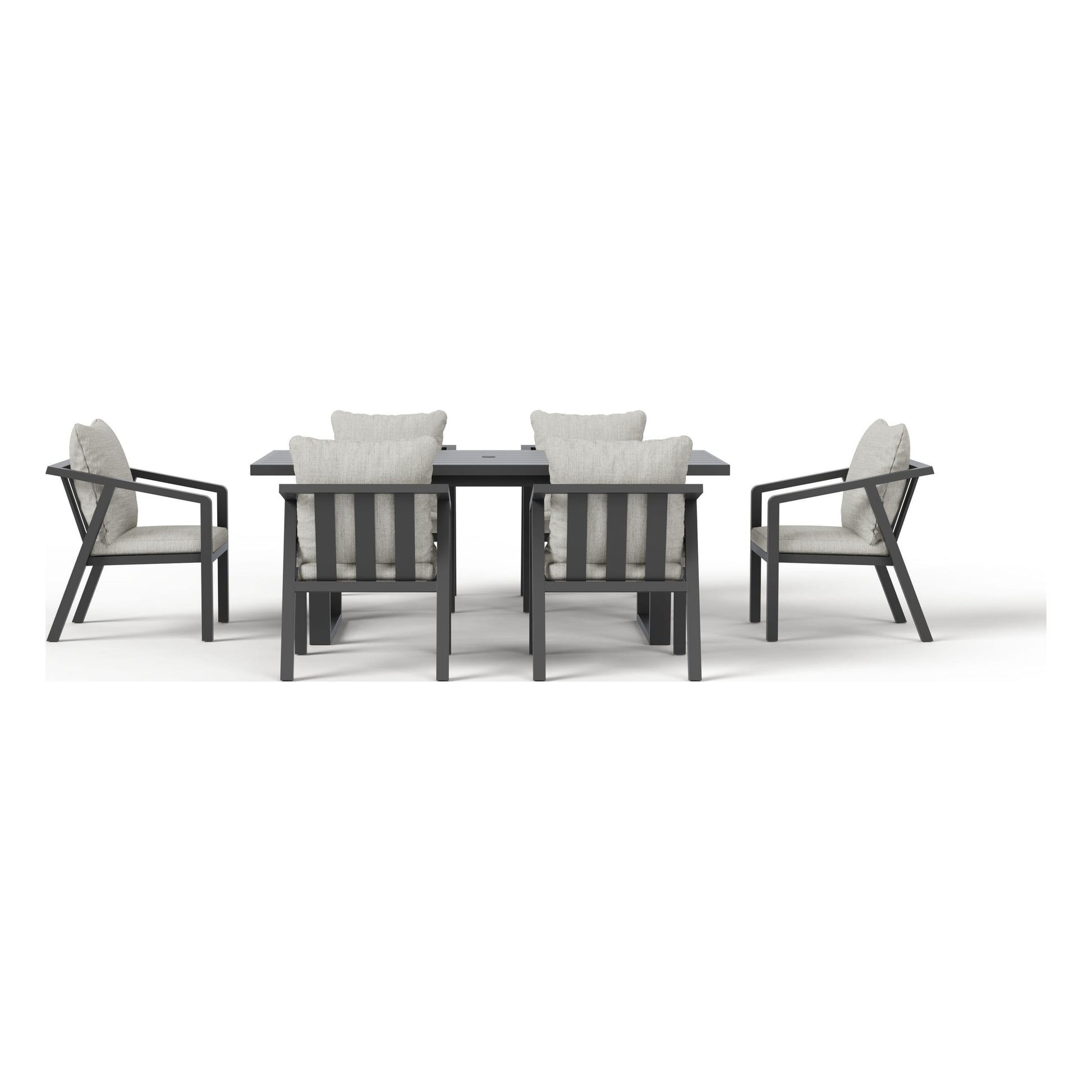 Front view of the Monarch seven-piece outdoor dining set in Granite