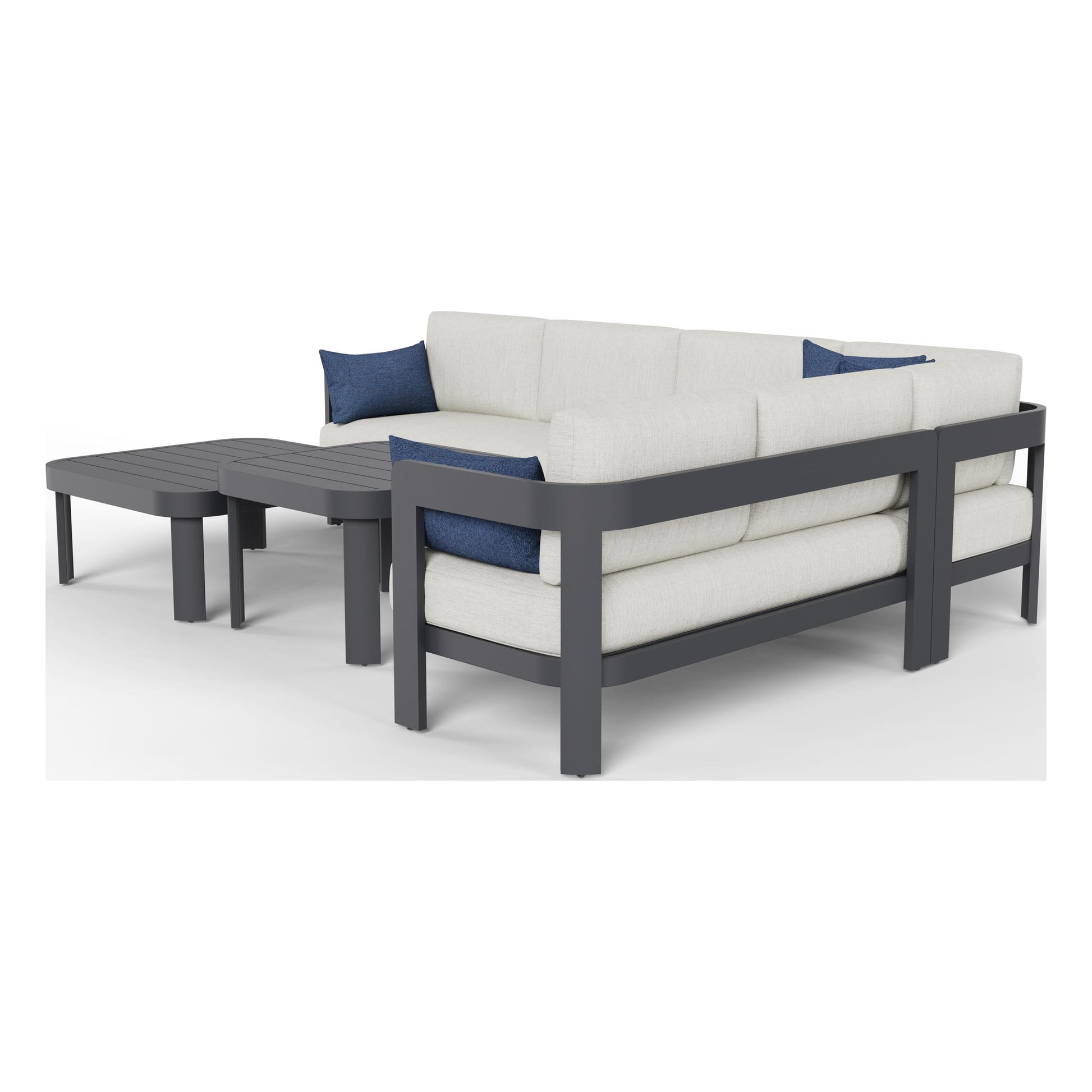 Aspen six-piece modular outdoor sectional in Granite, rear three-quarter view