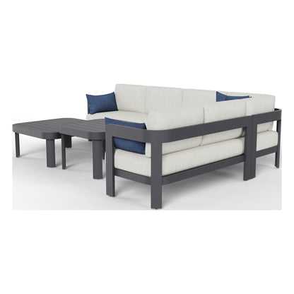 Aspen six-piece modular outdoor sectional in Granite, rear three-quarter view