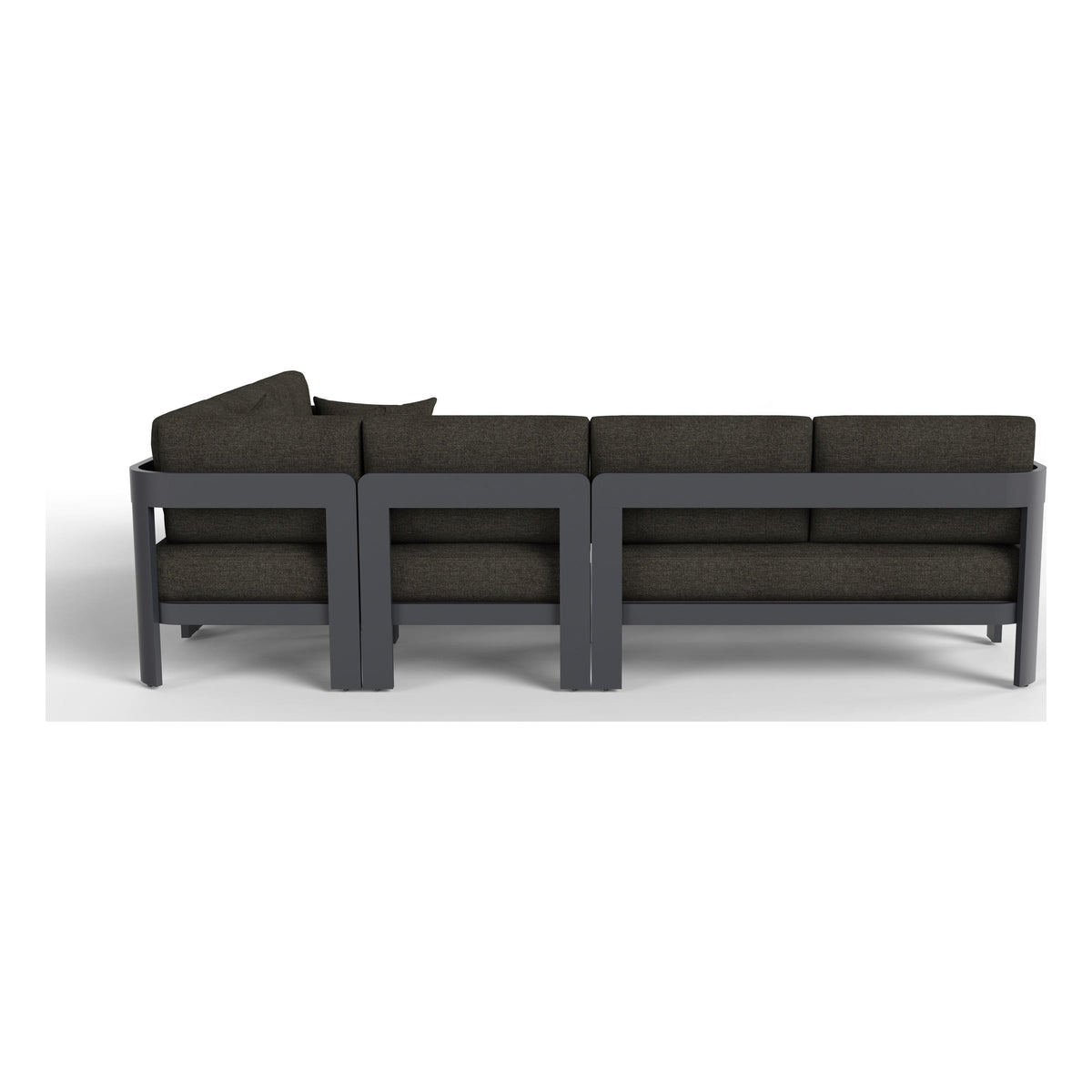 Rear view of the Aspen six-piece modular outdoor sectional in Carbon