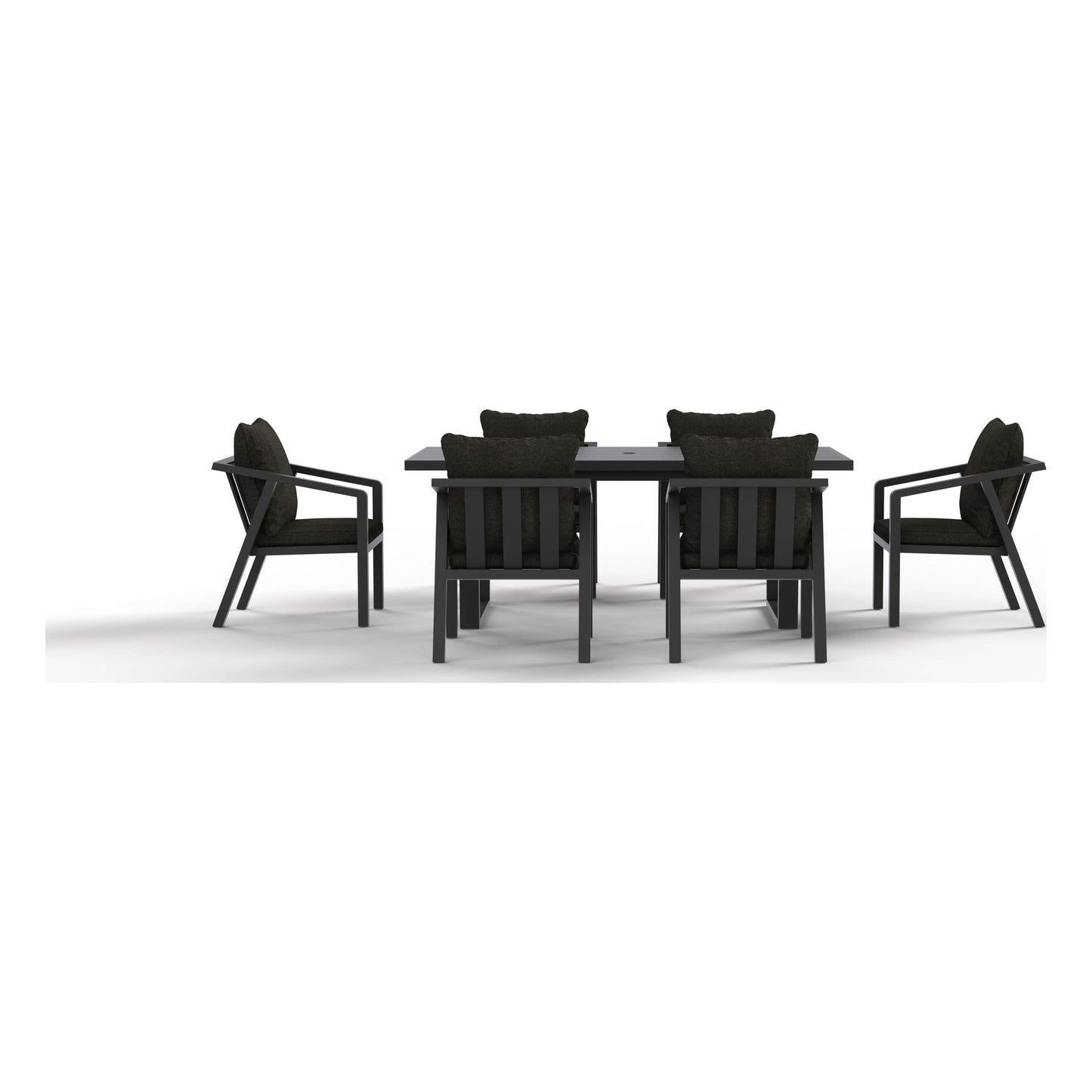 Monarch seven-piece outdoor dining set in Carbon, side view