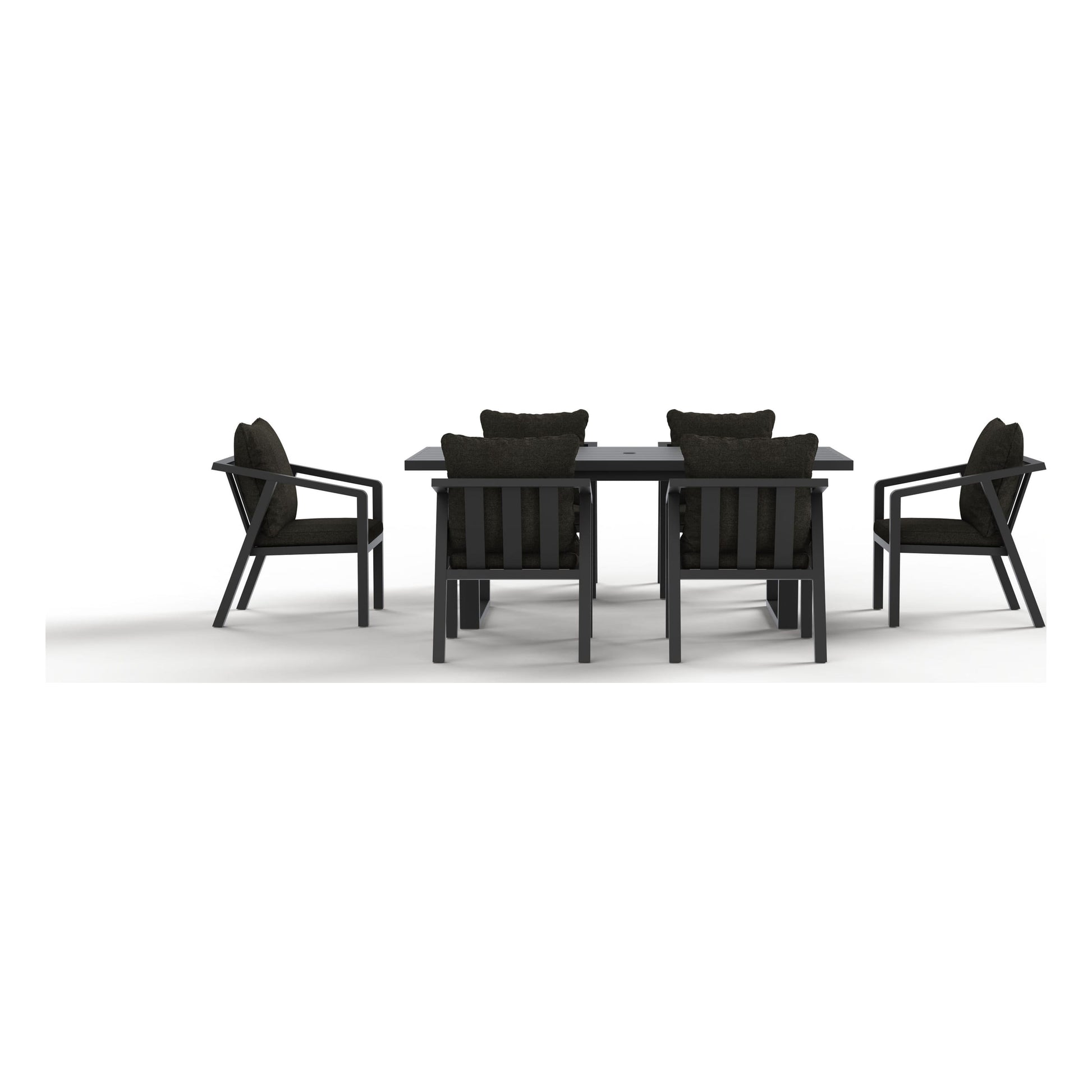 Monarch seven-piece outdoor dining set in Carbon, side view