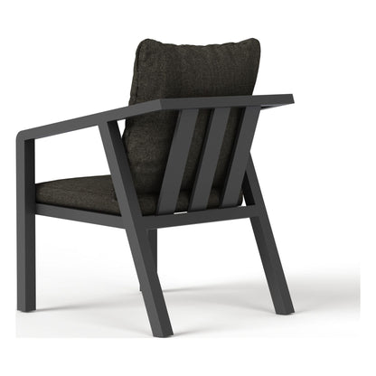 Angled view of a Monarch outdoor dining chair in Carbon
