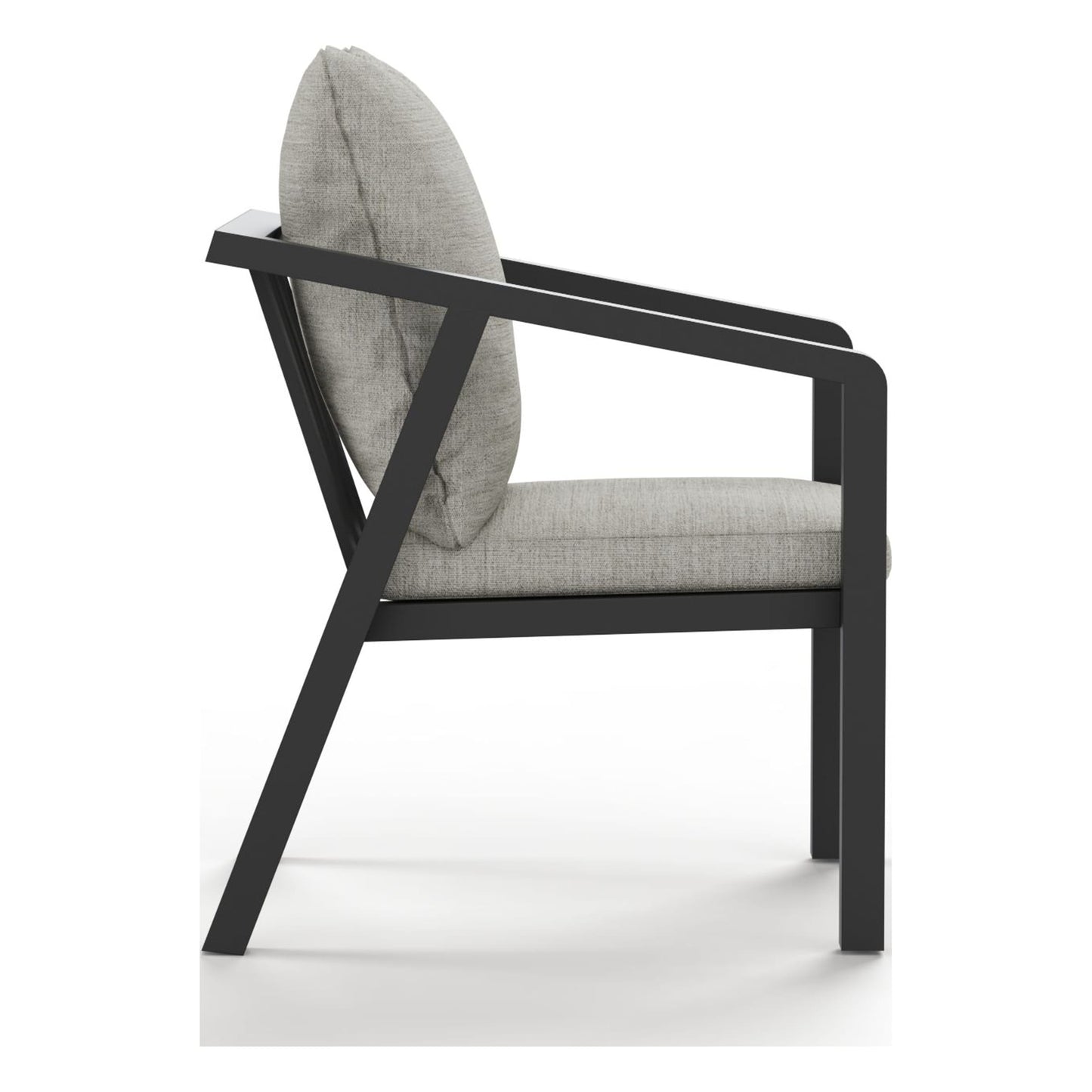 Angled view of a Monarch outdoor dining chair in Granite