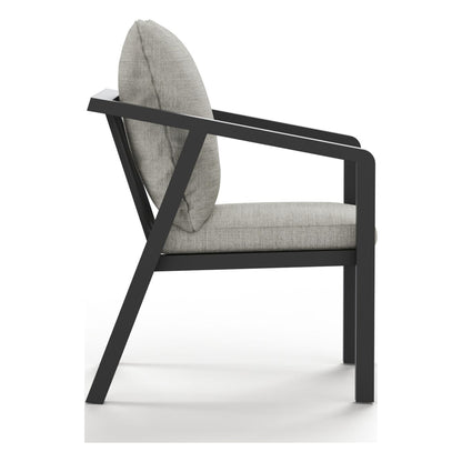 Angled view of a Monarch outdoor dining chair in Granite