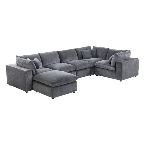 Alvora modular sofa in Dark Grey arranged with a matching ottoman