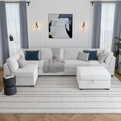 Ember 6-Piece Modular Fabric Sectional with Storage Ottoman