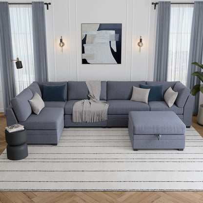 Ember 6-Piece Modular Fabric Sectional with Storage Ottoman