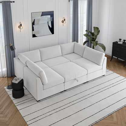 Ember 6-Piece Modular Fabric Sectional with Storage Ottoman