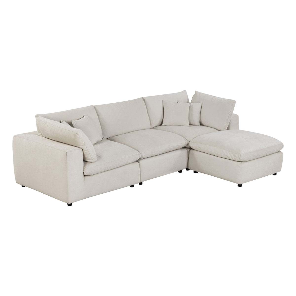 Alvora 4-Piece Modular Sectional with Ottoman in an alternate Ivory arrangement