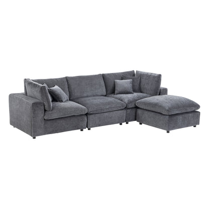 Alvora 4-Piece Modular Sectional with Ottoman in Dark Grey, angled arrangement