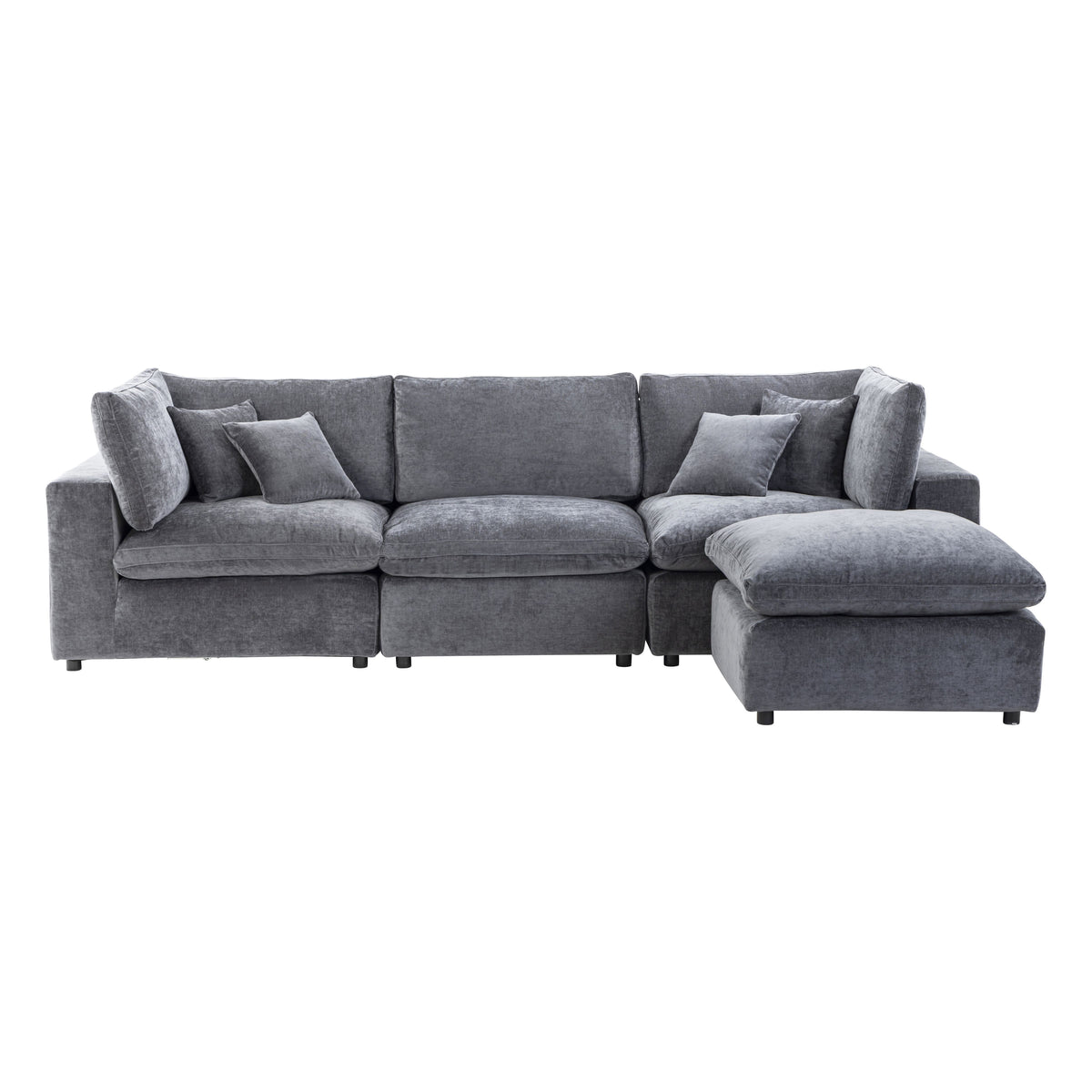 Alvora 4-Piece Modular Sectional with Ottoman in Dark Grey