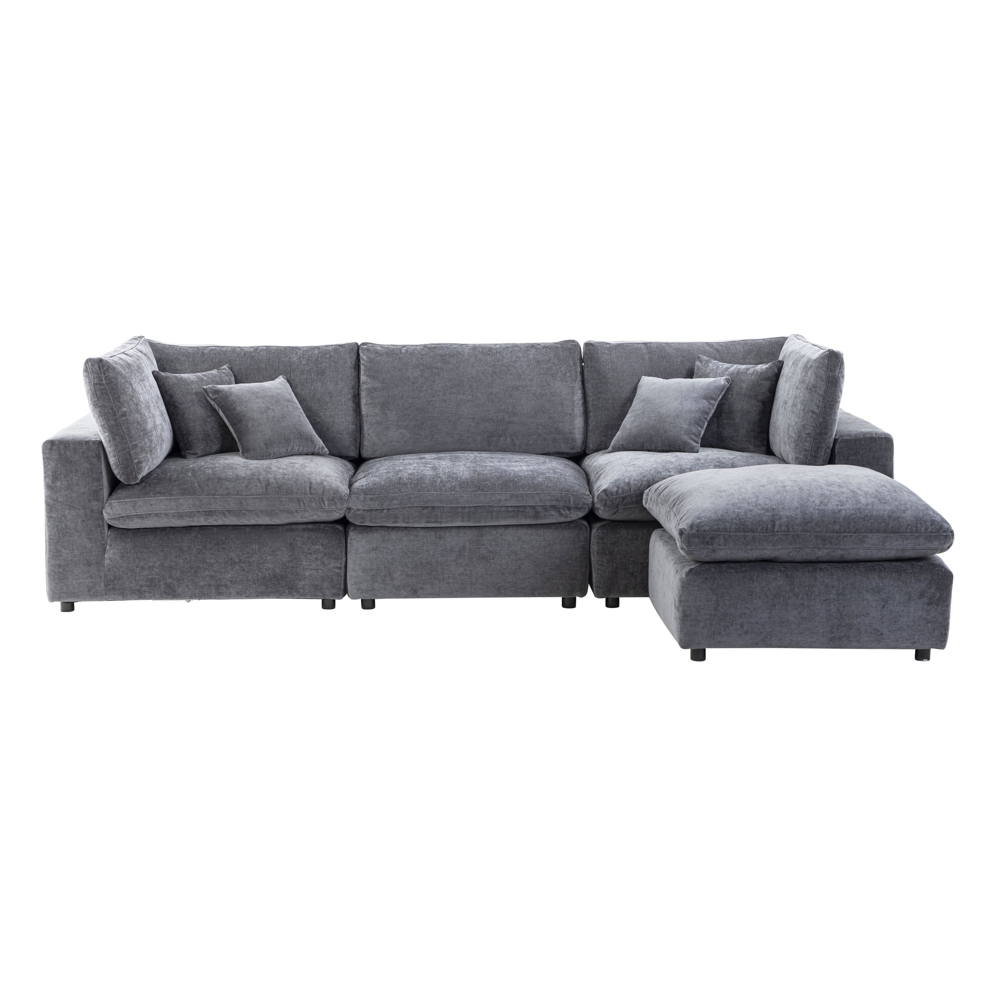 Alvora 4-Piece Modular Sectional with Ottoman in Dark Grey