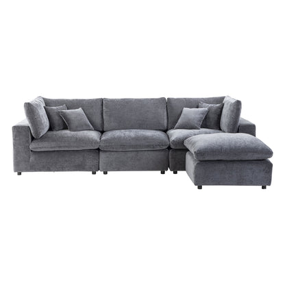 Alvora 4-Piece Modular Sectional with Ottoman in Dark Grey