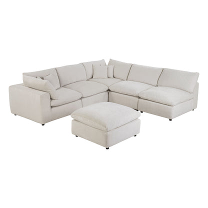 Alvora 6-Piece Modular Sectional with 2 Corner Chairs, 3 Armless Chairs, and Ottoman in Ivory