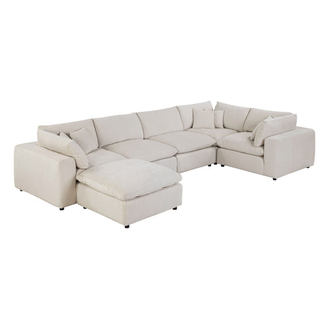 Alvora 6-Piece Modular Sectional arranged as an expansive lounge bed in Ivory