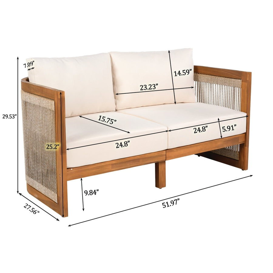 Lyra 4-Piece Acacia & Rope Patio Set with Cushions