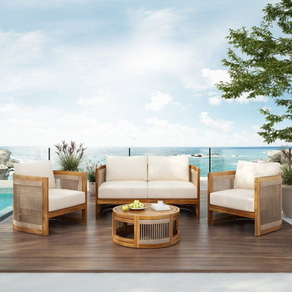 Lyra 4-Piece Acacia & Rope Patio Set with Cushions